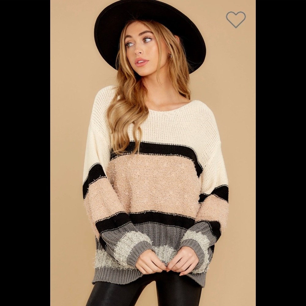 Only the Beginning Beige Multi Stripe Sweater